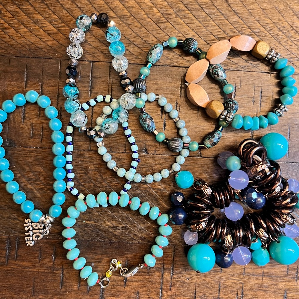 💛🧿💙Lot of Colorful Beaded Blue Bracelets - Lot# 335
